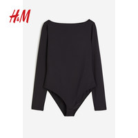 HM女士内衣连体衣2025春弹力优雅一字领丁字裤连体衣1216651 黑色 170/104