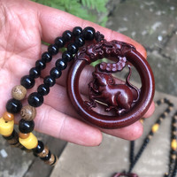 福瑞堂 生肖紫檀木吊坠挂件 直径5*厚0.8cm 20220919L1