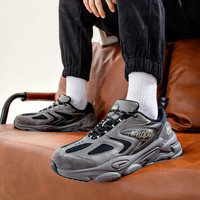 KAPPA卡帕男鞋春季加绒保暖棉鞋男士软底舒适运动鞋户外休闲老爹鞋 阴影灰/黑色 37 (230mm)