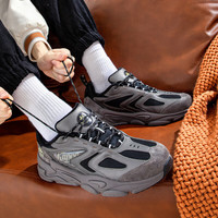 KAPPA卡帕男鞋春季加绒保暖棉鞋男士软底舒适运动鞋户外休闲老爹鞋 阴影灰/黑色 40 (250mm)