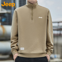 吉普（JEEP）卫衣男春秋季潮流宽松立领长袖T恤男士重磅衣服男装 驼色 3XL 