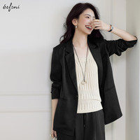 伊芙丽（eifini）伊芙丽仿醋酸面料顺垂正肩亲肤舒适显瘦西装外套女2025春季 黑色 西装外套发 M