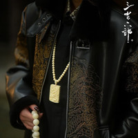 三省六部【九龙系列·卷七】重磅秋冬刺绣皮毛一体机车皮衣外套 金黄刺绣 XL