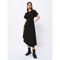 太平鸟女装新中式国风裙潮流宽松小黑裙时尚拼接连衣裙合集 黑色不规则连衣裙 L