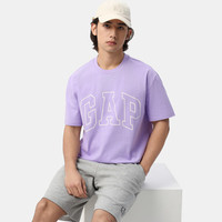 Gap男女装2025春季纯棉印花logo短袖T恤宽松休闲上衣725617 淡紫色 3XL (185/108A) 亚洲尺码