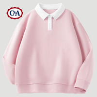 C&A女华夫格撞色POLO卫衣春秋薄款2025韩版休闲打底上装春款 粉 XL