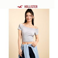 HOLLISTER25春新辣妹欧若风修身一字肩露肩短袖T恤女装KI339-5063 浅灰色 M (165/92A)