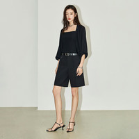 丽丽 LILY夏女装都市通勤款设计感不对称显瘦高腰直筒休闲短裤 510黑 S