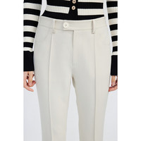 丽丽 LILY春女装都市通勤款显瘦垂感休闲不对称复古微喇休闲裤 612奶白 S