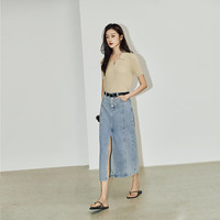 丽丽 LILY2024夏女装休闲复古通勤款气质百搭直筒高腰牛仔半身裙女 419牛仔蓝 S