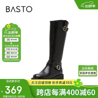 BASTO 24冬户外街头骑士靴高筒靴粗跟女长靴W0819DG4 黑色 38