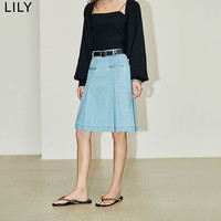 丽丽 LILY夏女装复古休闲设计感显瘦A字高腰天丝牛仔半身裙女 414蔚蓝 S
