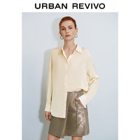 UR2024秋季女装知识分子风通勤压褶开襟衬衫UWM240010 粉卡其 S