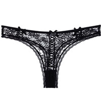 PEANOJEAN法式性感蕾丝交叉丁字裤女镂空蝴蝶结透气低腰运动蜜桃臀t裤K300 白色 1条 M
