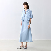 丽丽 LILY微皱肌理感抽绳收腰工装风宽松短款箱型夏日衬衫 404浅蓝 S