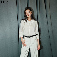 丽丽 LILY夏女装浪漫花边领气质通勤百搭宽松垂坠感长袖白衬衫 601白色 L