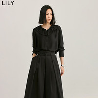 丽丽 LILY夏女装浪漫花边领气质通勤百搭宽松垂坠感长袖白衬衫 510黑色 M