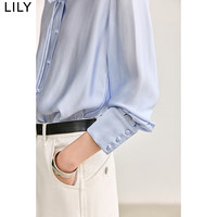 丽丽 LILY夏女装浪漫花边领气质通勤百搭宽松垂坠感长袖白衬衫 401蓝色 L