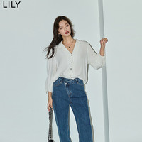 丽丽 LILY2024夏新款女装气质职业通勤舒适轻薄百搭九分袖垂坠感白衬衫 603本白