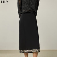 丽丽 LILY秋女装优雅重工亮片下摆直筒微A百搭半身裙 510黑 L