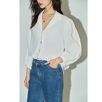 丽丽 LILY2024夏女装气质职业通勤舒适轻薄百搭九分袖垂坠感白衬衫 603本白 S