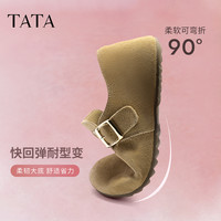 TATA他她棕色复古勃肯鞋女鞋春季轻软通勤平底单鞋CGW05AM5 黄棕（拖鞋款） 34