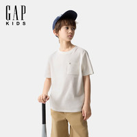 Gap 男童2025春季新款logo口袋纯棉短袖T恤多色儿童装美版745246 白色 160 /80(14岁以上)