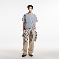 杰克·琼斯（JACK&JONES）25年男装纯棉短袖t恤男士春夏季宽松复古做旧字母刺绣重磅半袖 E05石象灰 L