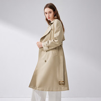 秋水伊人英伦休闲风卡其色系带风衣春季女时尚中长款外套 卡其 L