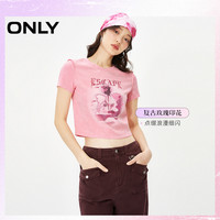 【多巴胺夏日正肩T】ONLY夏季复古玫瑰T恤女|124101064 E15 桃花木色 165/84A/M