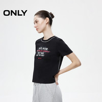 ONLY2025春季时尚休闲字母印花撞色圆领正肩T恤女|125101010 H1Z 黑色 160/80A/S