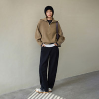 CLOUDSPACE「慵懒午后」半拉链翻领100%绵羊毛针织衫秋冬温暖毛衣 灰色 M