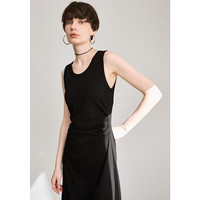 BASIC HOUSE/百家好针织背心裙女2024夏季无袖褶皱收腰长裙 黑色 M