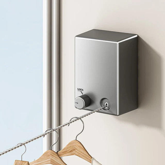 鲸意隐形晾衣绳免打孔晾衣服绳子室内卫生间伸缩阳台不锈钢丝绳架 1套装【免钉胶和螺丝钉两用款】