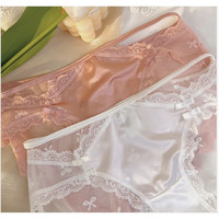 浪莎法式内裤女薄款冰丝透明镂空3条少女三角短裤蕾丝女士内裤 白+浅黄+粉 M （70-100斤）