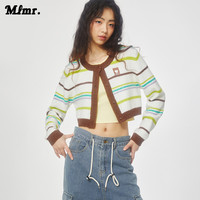 MLMR秋装多巴胺穿搭女条纹针织衫甜辣小上衣糖果色开衫毛衣 E37 紫鼠尾草 175/92A/XL