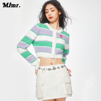 MLMR秋装多巴胺穿搭女条纹针织衫甜辣小上衣糖果色开衫毛衣 G15 花灰 155/76A/XS