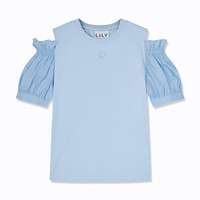 丽丽 LILY夏女装设计感镂空浪漫时尚休闲通勤百搭纯色舒适T恤 401蓝色 M