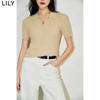 丽丽 LILY夏女装时尚复古通勤款修身显瘦短袖毛针织衫打底衫女 704驼咖 L