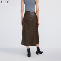 丽丽 LILY春女装美拉德穿搭别致不对称显瘦高腰A字PU皮半身裙 712褐色 M