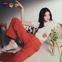 FILA 韩素希同款|斐乐女装小狐狸梭织长裤2025夏季时尚收口裤 细豆沙红-RD XL 175/74A/XL