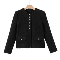 晚白2025春款时尚简约厚外套羊毛纯色短款气质毛料外套女