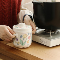 蓝莲花带盖双盖陶瓷炖盅家用一人份小汤蒸隔水炖燕窝瓦罐盅汤盅 茉茉兔炖盅（春日之花）/630ml