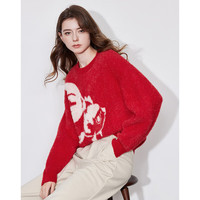 初语福运锦鲤毛衣新中式国风针织衫女2024年秋冬圆领宽松上衣 新年红 常规 XL