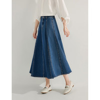 茵曼法式A字牛仔半身裙25春女装松紧高腰百搭休闲伞裙 牛仔蓝 XL