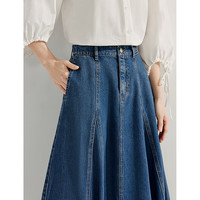 茵曼法式A字牛仔半身裙25春女装松紧高腰百搭休闲伞裙 牛仔蓝 S