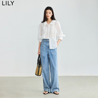 丽丽 LILY2024夏新款女装优雅气质通勤垂坠感醋纤复古浪漫泡泡袖白衬衫 604米白