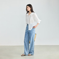 丽丽 LILY夏女装优雅气质通勤垂坠感醋纤复古浪漫泡泡袖白衬衫 604米白 L