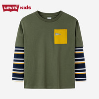 Levi's李维斯儿童装长袖T恤春秋款男童上衣中大童纯棉假两件打底衫  120 /60 【建议身高110-116cm】