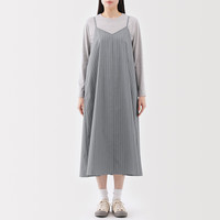 無印良品 MUJI(無印良品 )女式 易干平纹吊带连衣裙 女装裙子春季吊带裙长裙 BC2L9C5S 灰色条纹 XL (165/92A)